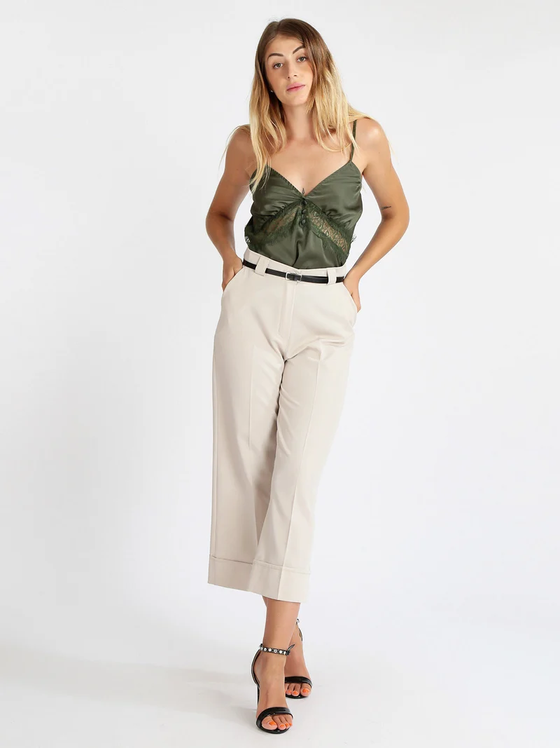 Top donna effetto raso - oliva