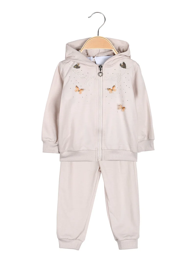 Completo tuta 3 pezzi da neonata con cappuccio e zip - beige