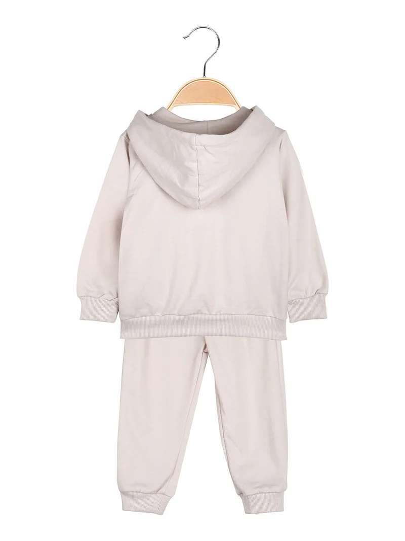 Completo tuta 3 pezzi da neonata con cappuccio e zip - beige