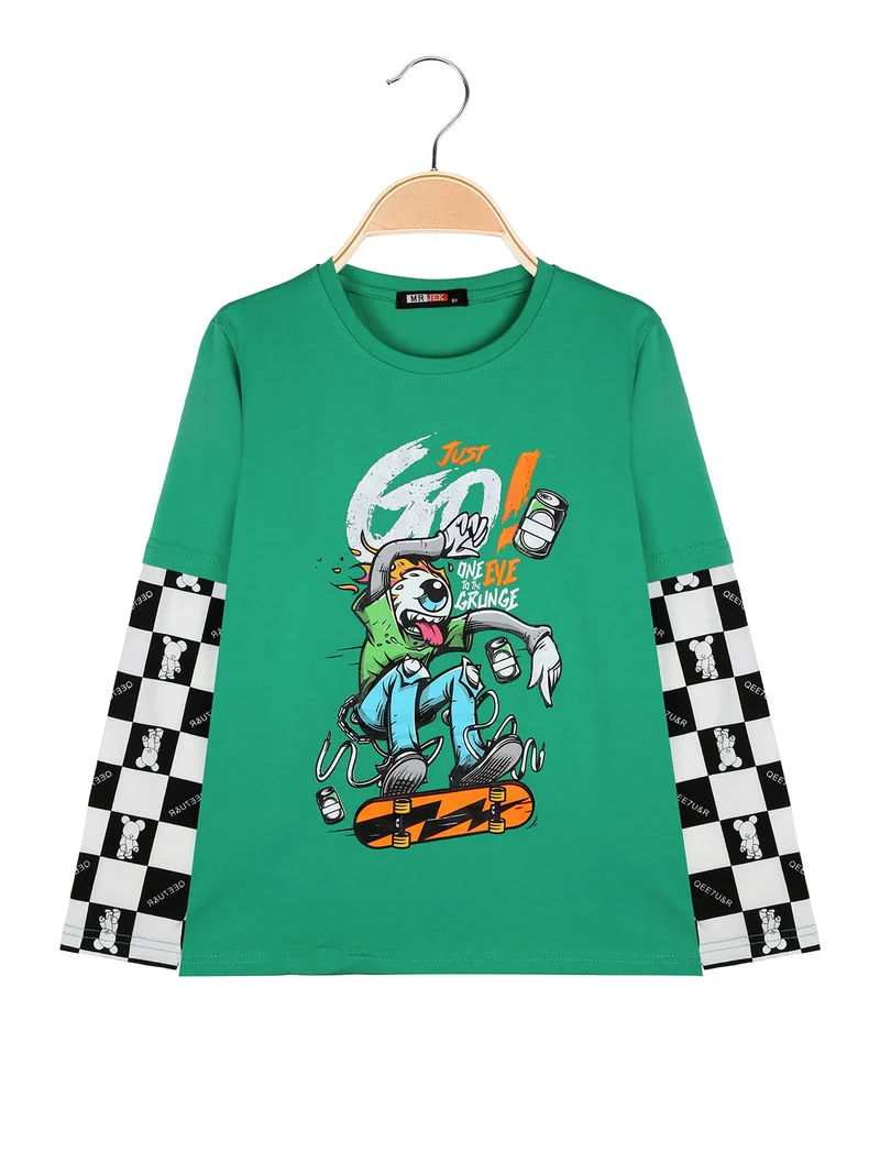 T-shirt da bambino a maniche lunghe stampate - verde