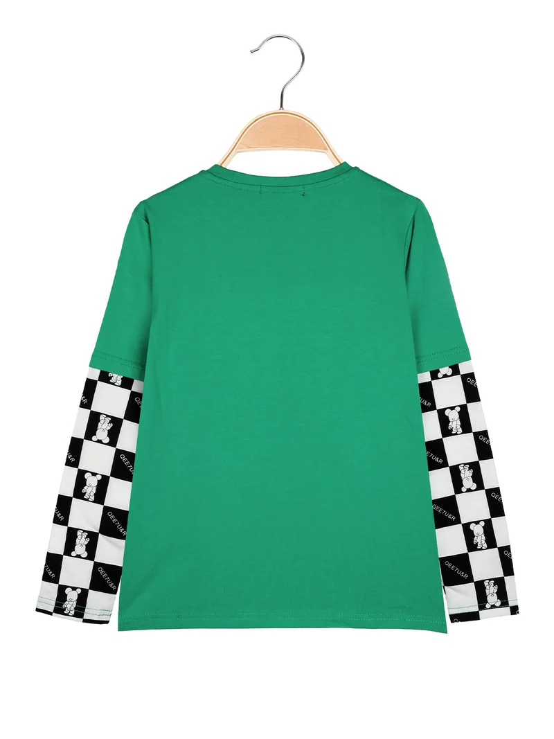 T-shirt da bambino a maniche lunghe stampate - verde
