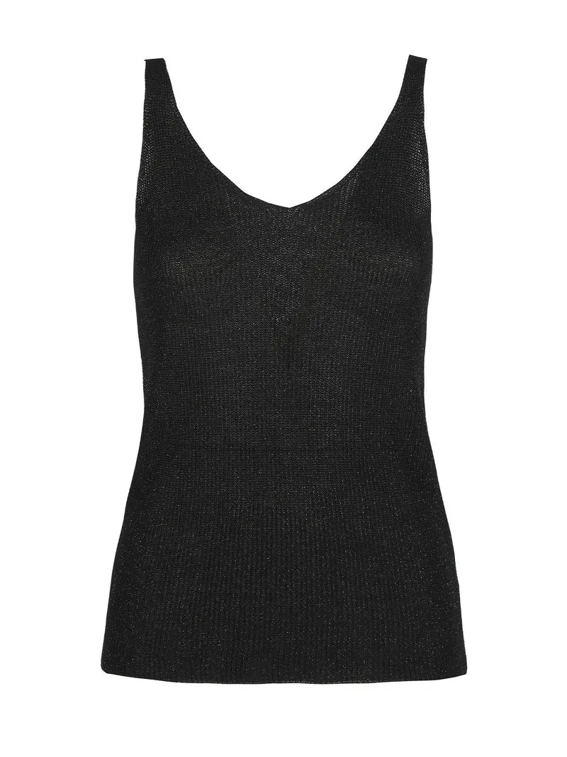 Top donna in lurex a costine scollo V - nero