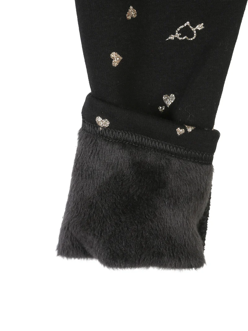 Leggings da bambina cuori glitter con interno felpato - blu scuro