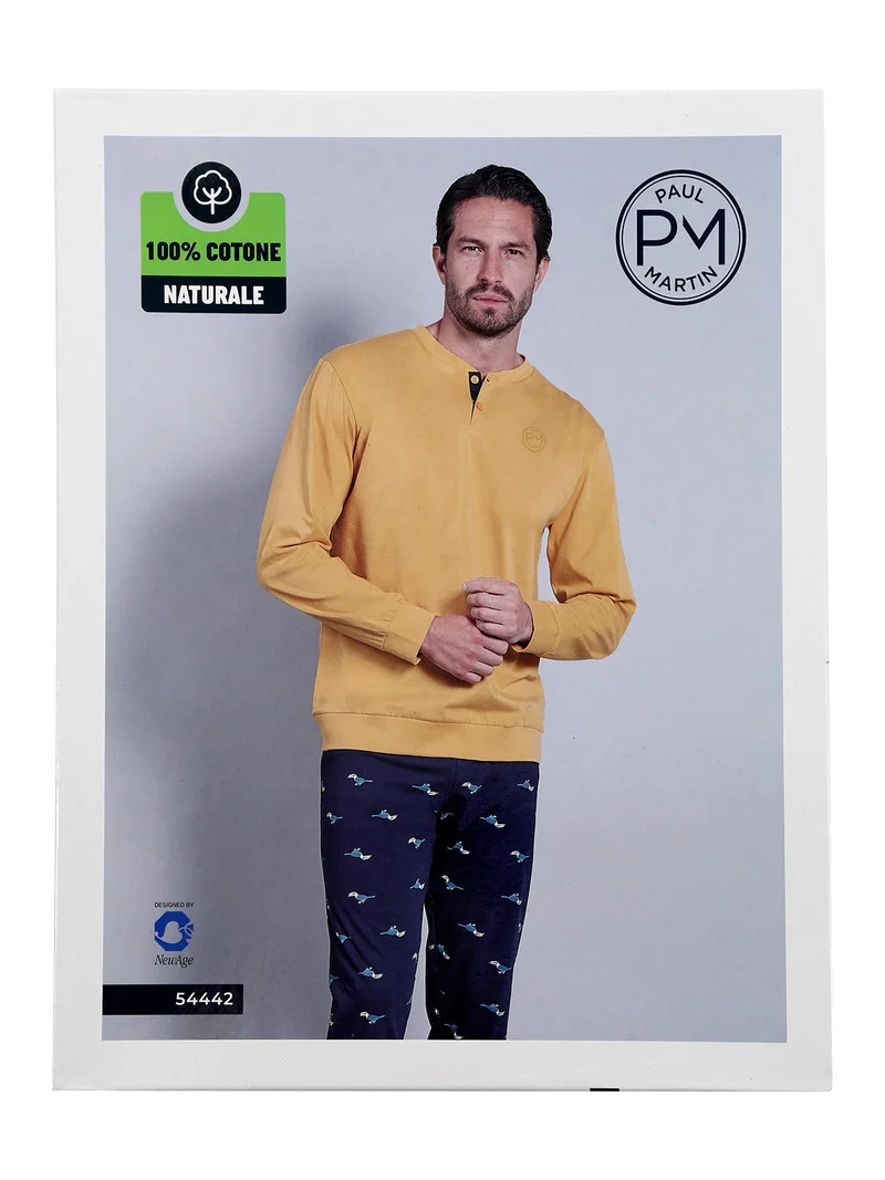 Pigiama lungo da uomo in cotone naturale - militare