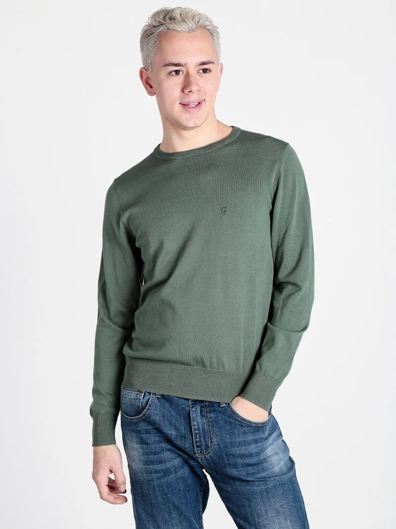 Pullover girocollo da uomo in cotone - verde