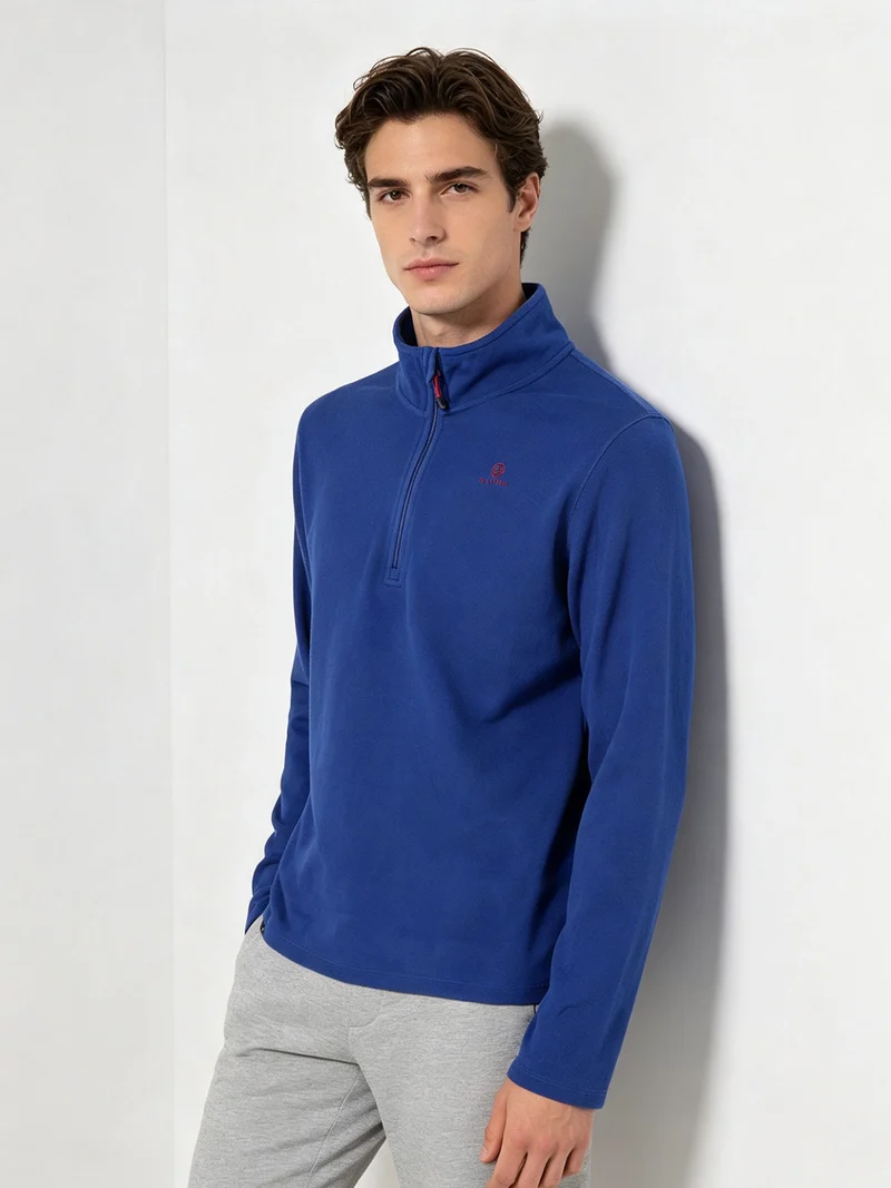 Felpa da uomo mezza zip in micropile - bluette