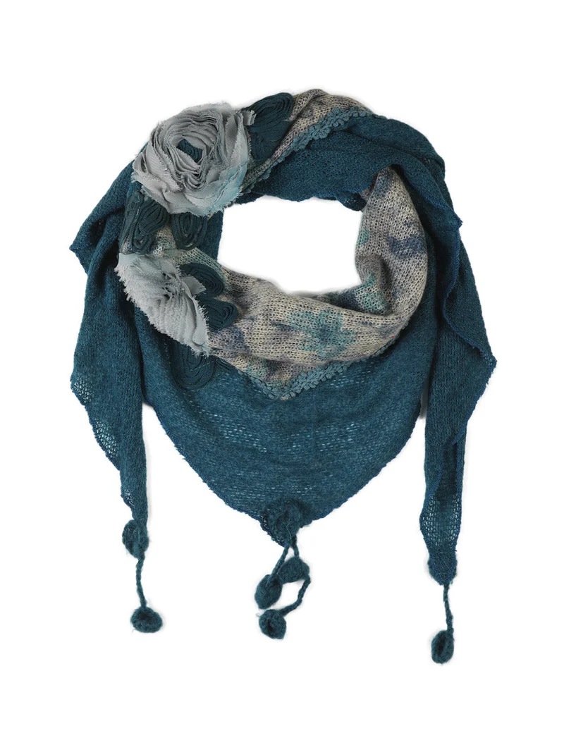 Sciarpa triangolare con fiori - verde