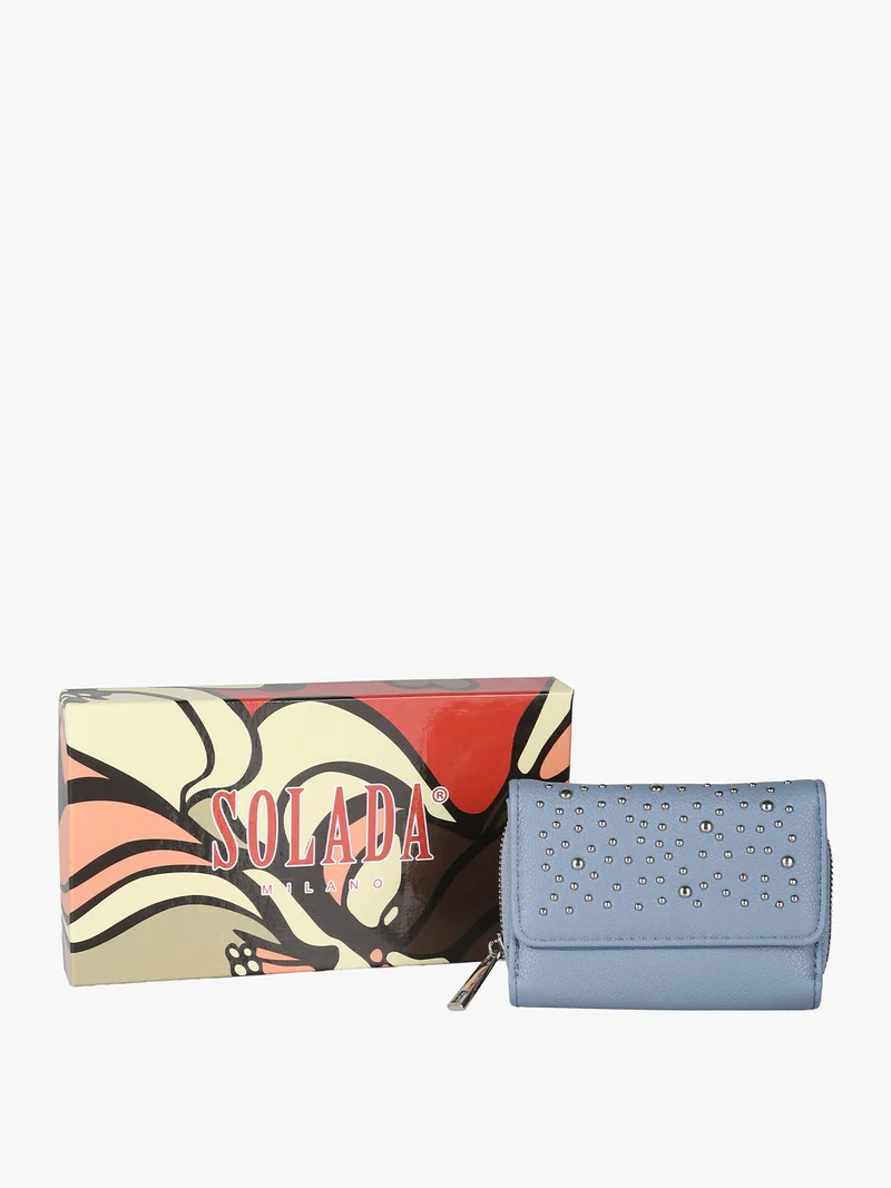 Portafoglio mini da donna con borchie - blu