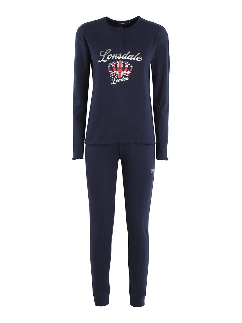 Pigiama lungo da donna misto cotone - blu scuro