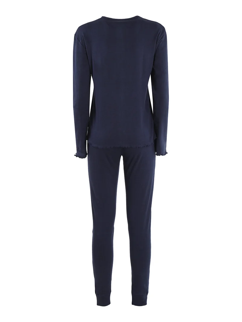 Pigiama lungo da donna misto cotone - blu scuro