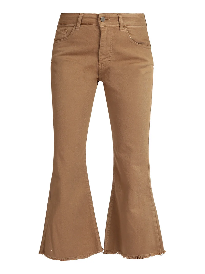 Pantaloni cropped da donna con finale a zampa - cammello