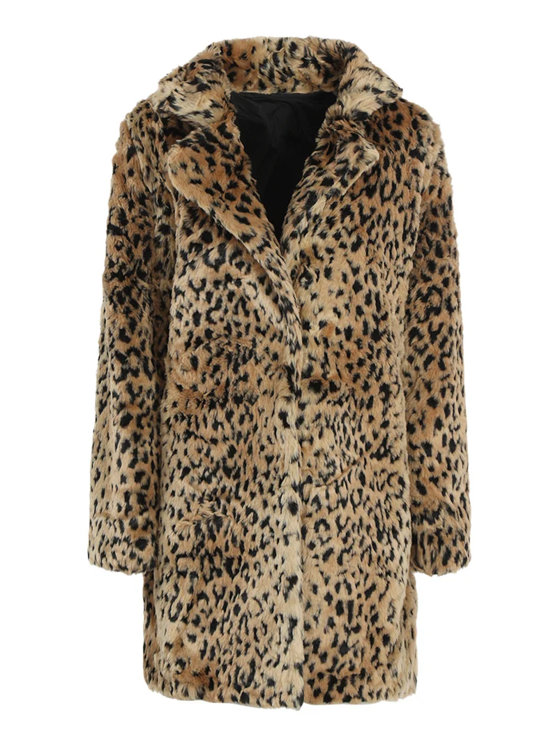 Cappotto donna leopardato in ecopelliccia - cammello