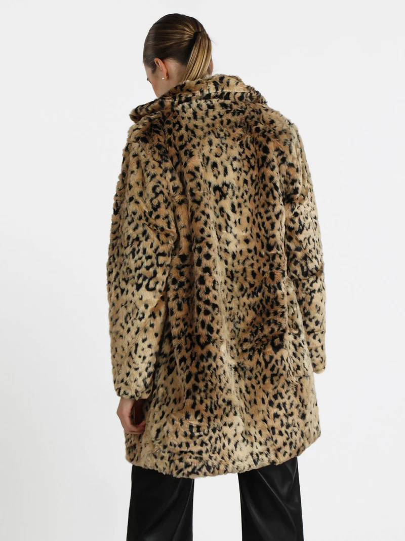 Cappotto donna leopardato in ecopelliccia - cammello