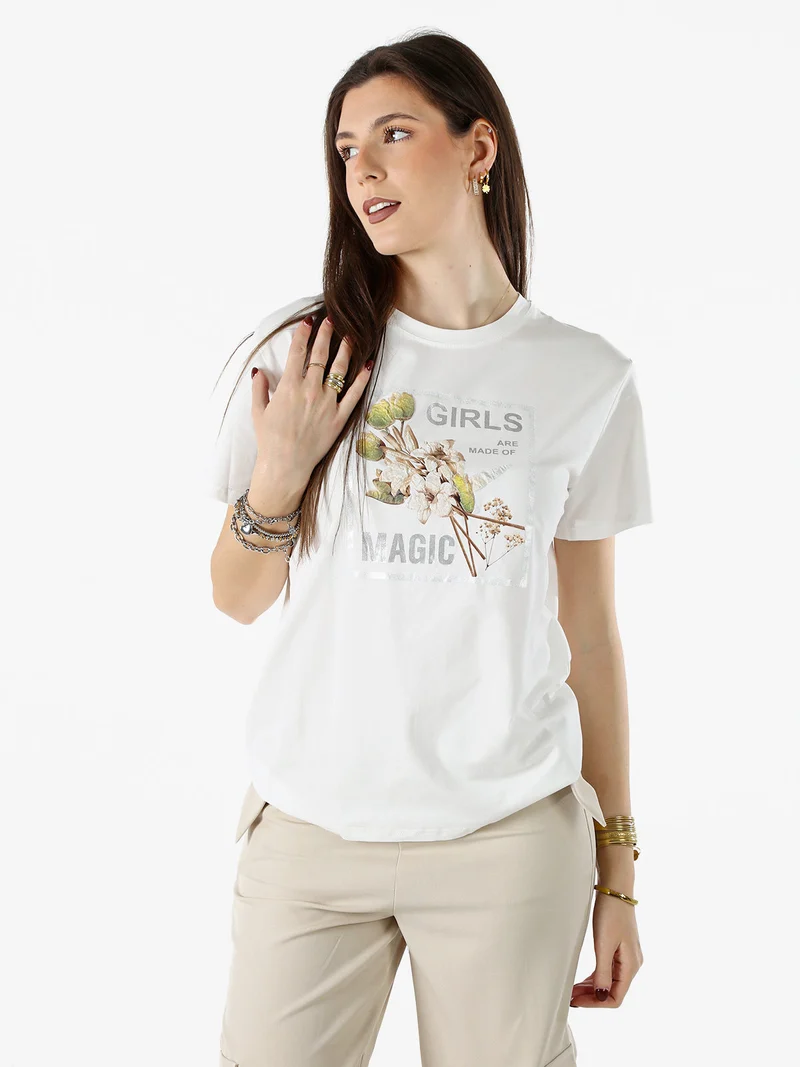 T-shirt donna in cotone con stampa - giallo