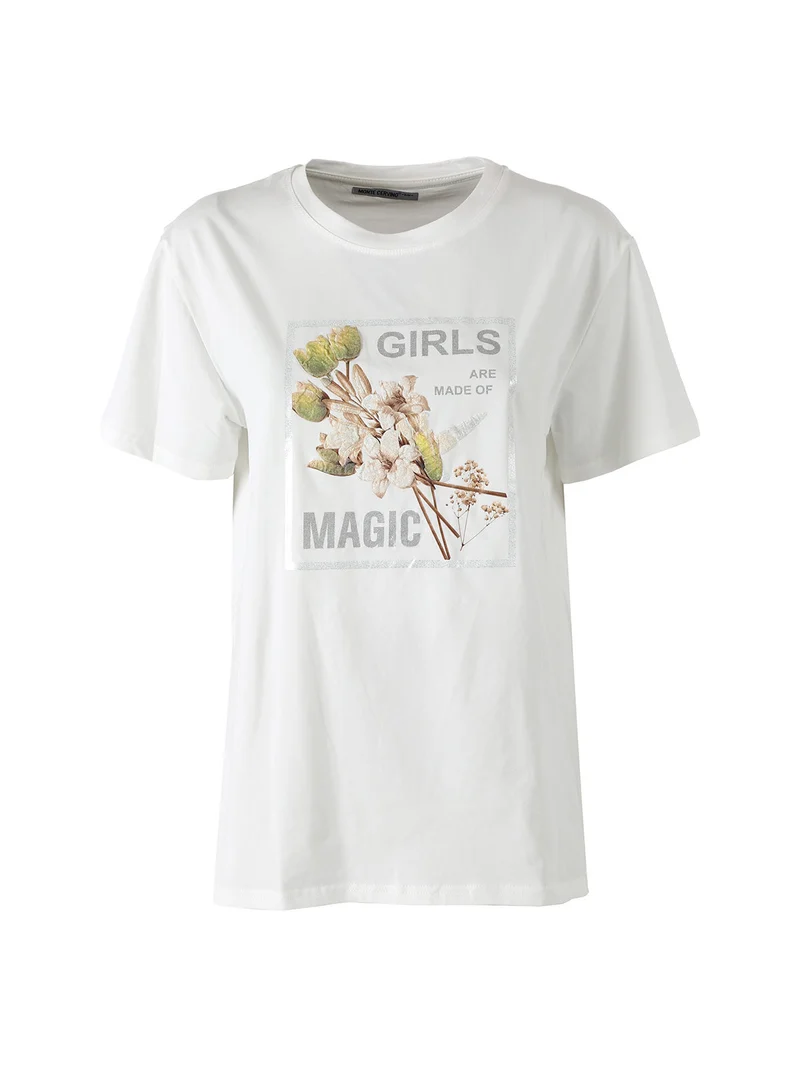 T-shirt donna in cotone con stampa - giallo