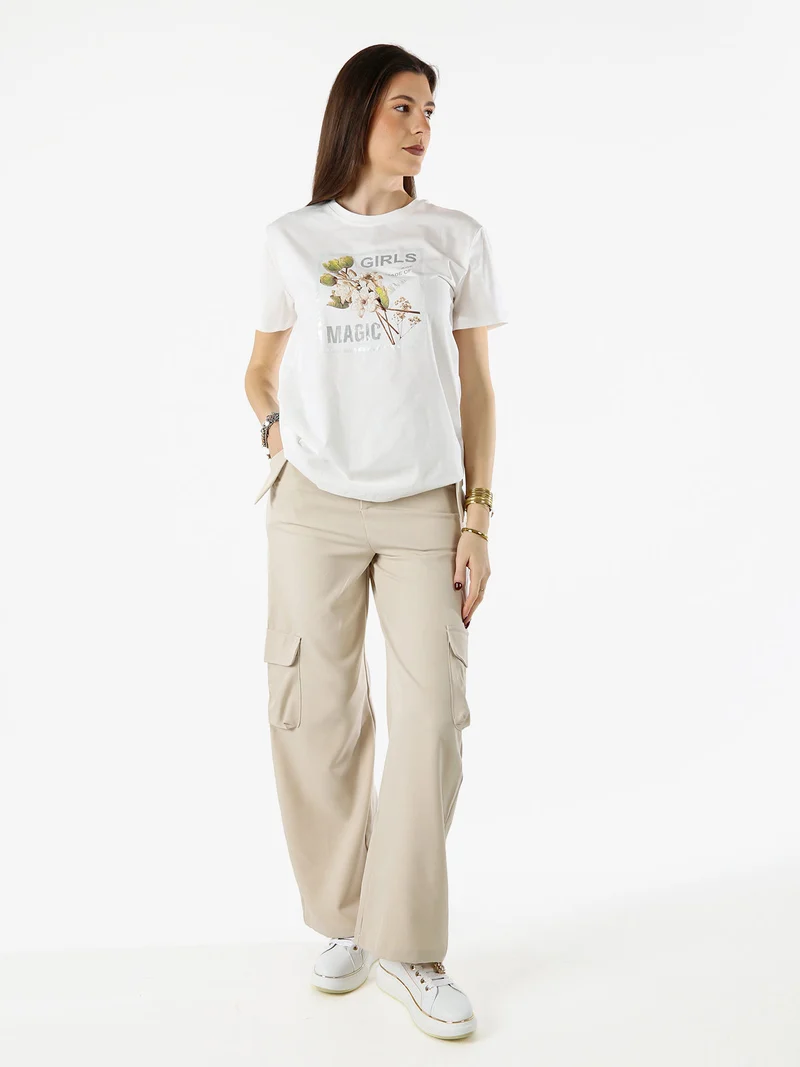 T-shirt donna in cotone con stampa - giallo