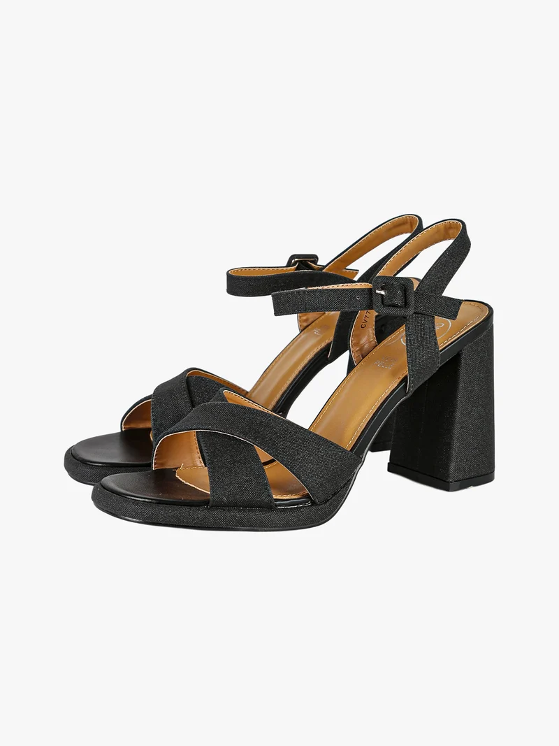 Sandali donna brillantinati con tacco - nero