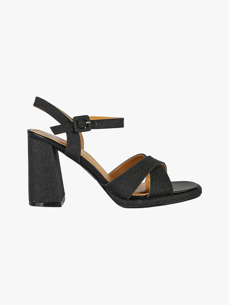 Sandali donna brillantinati con tacco - nero