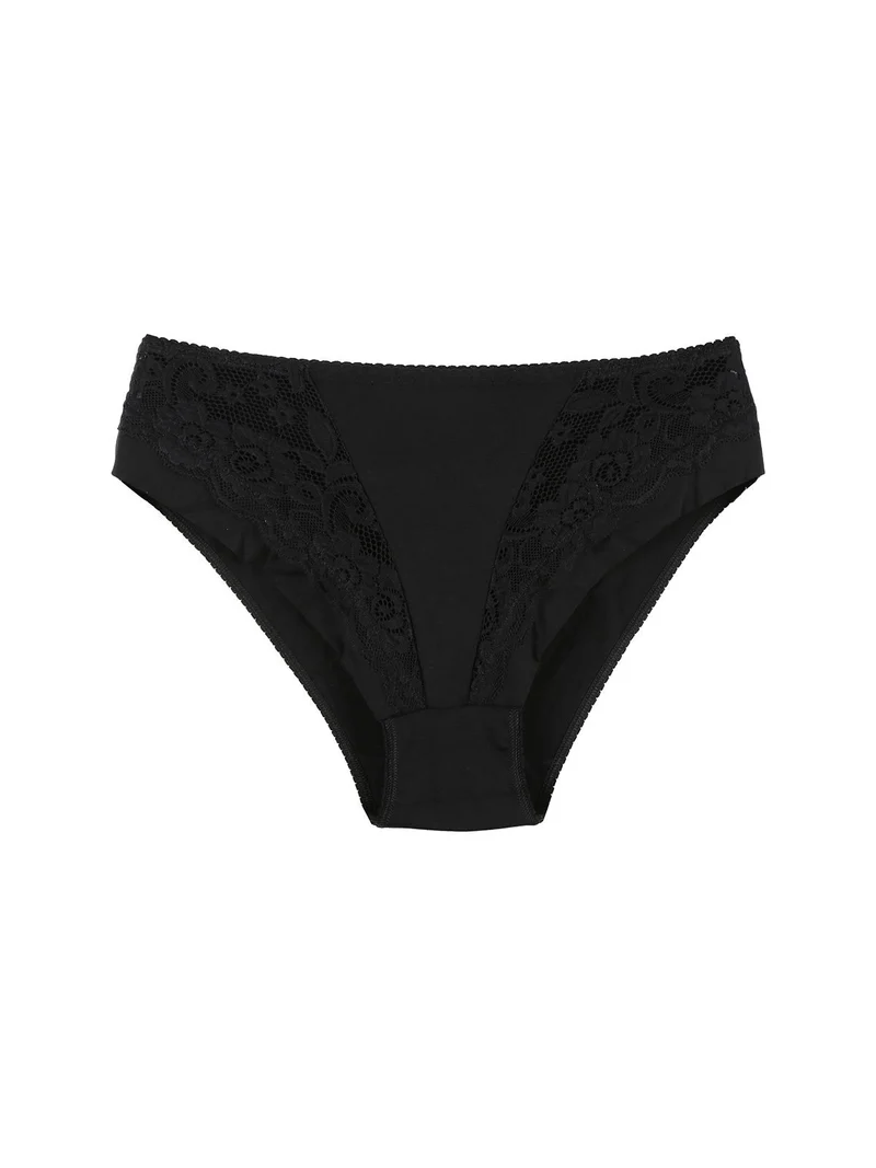 Slip donna in cotone con pizzo - nero