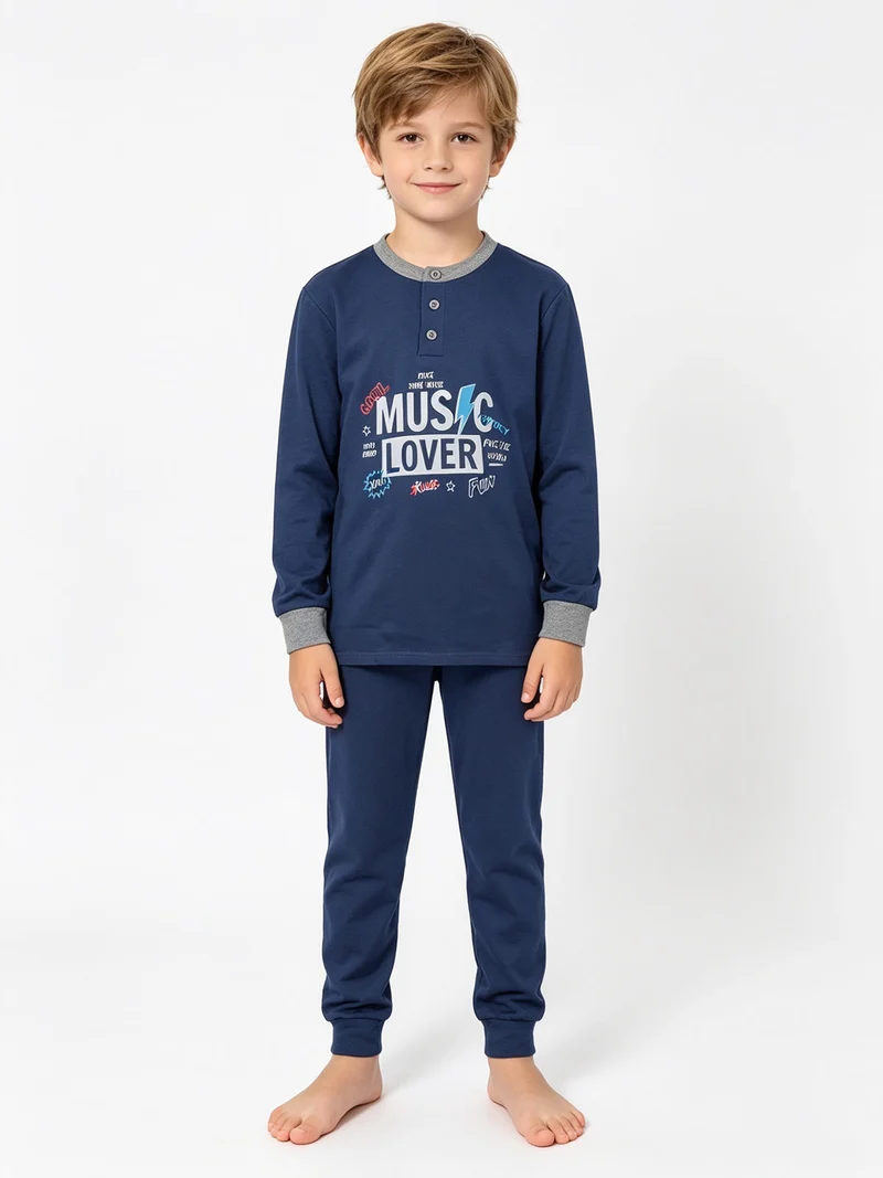 Pigiama lungo bambino con stampa disegno - blu