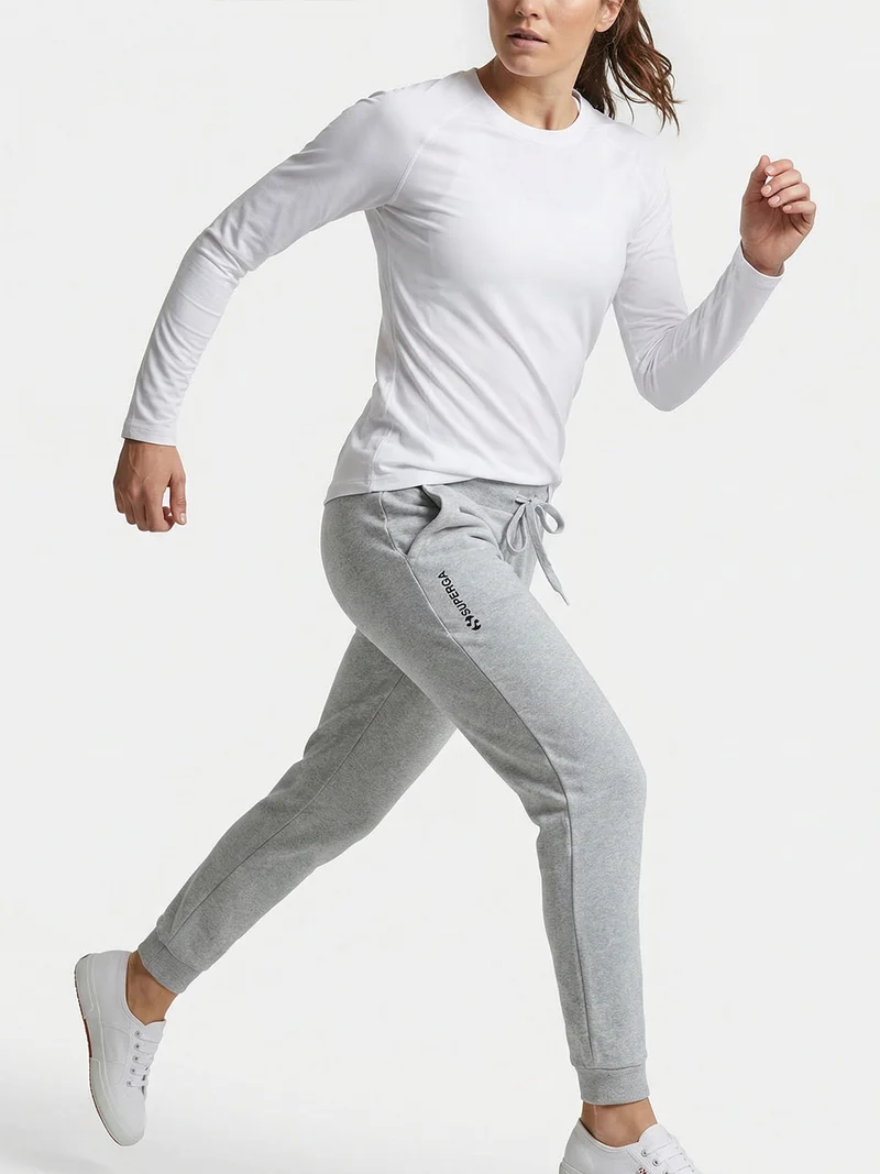 Pantaloni tuta da donna in felpa con coulisse e polsini - grigio