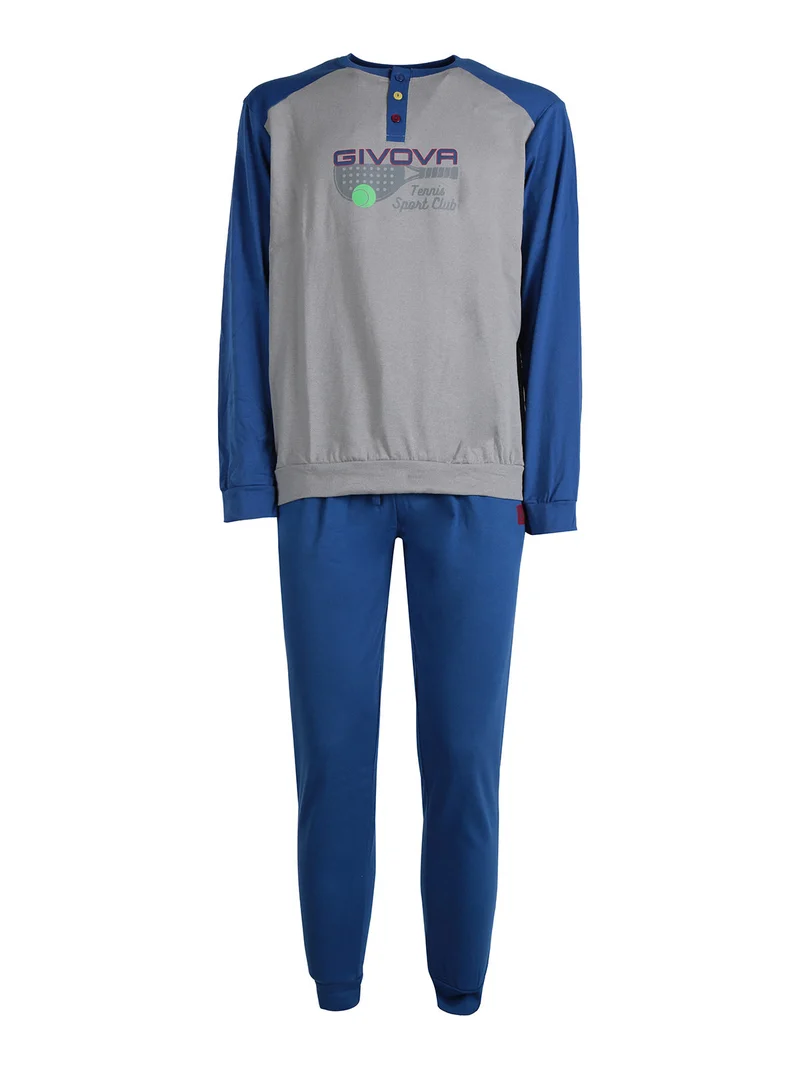 Pigiama lungo da uomo in misto cotone - blu