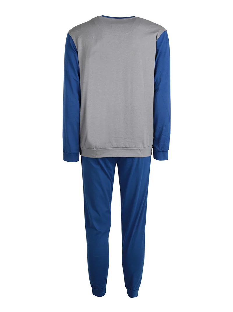 Pigiama lungo da uomo in misto cotone - blu