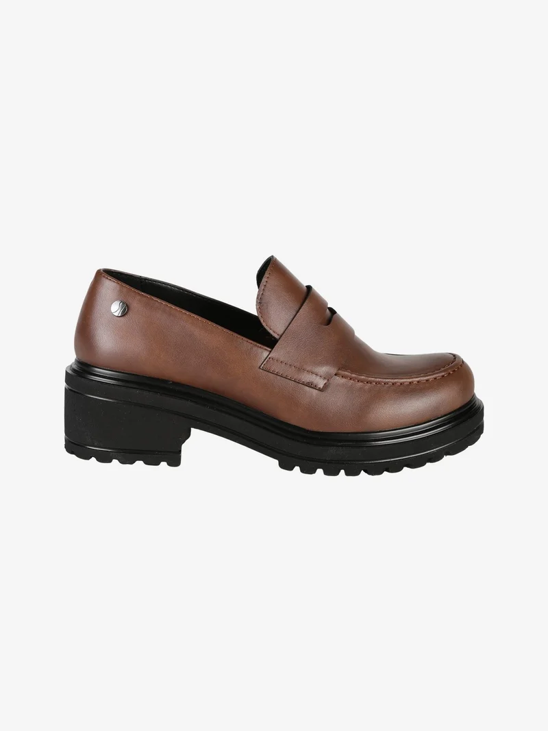 Mocassini donna con tacco e plateau - marrone