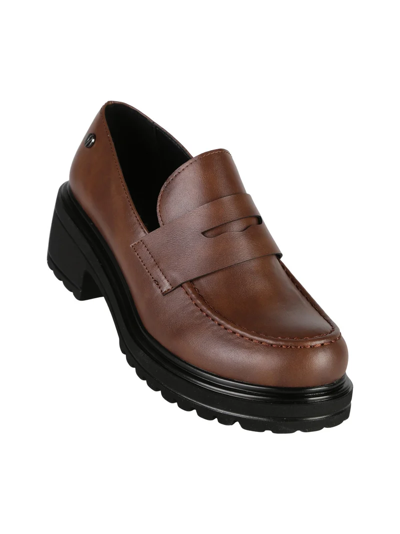 Mocassini donna con tacco e plateau - marrone