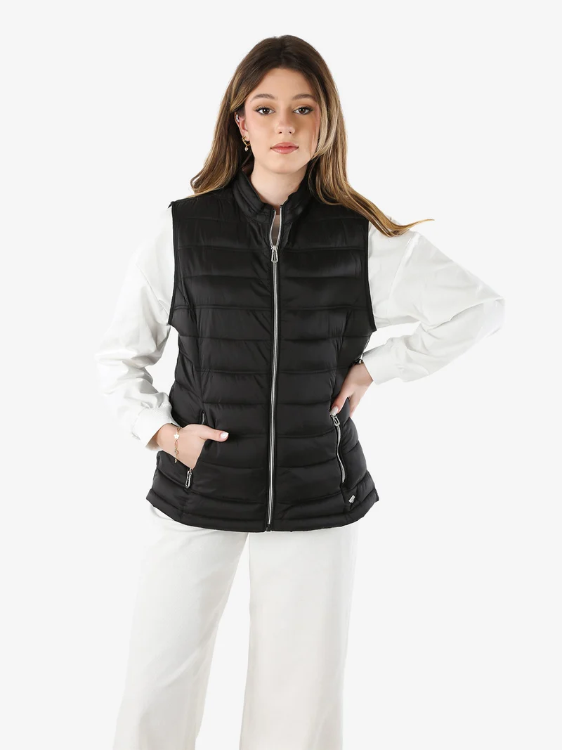 Gilet imbottito da donna con zip - nero