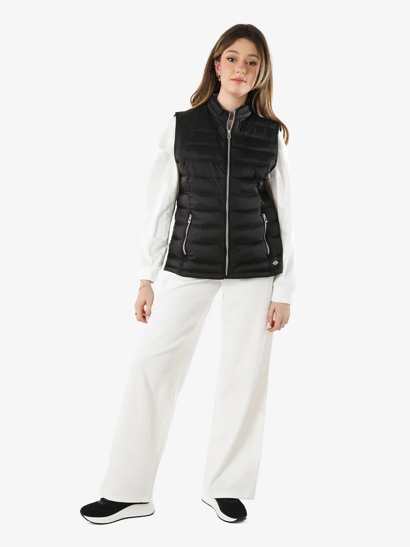 Gilet imbottito da donna con zip - nero