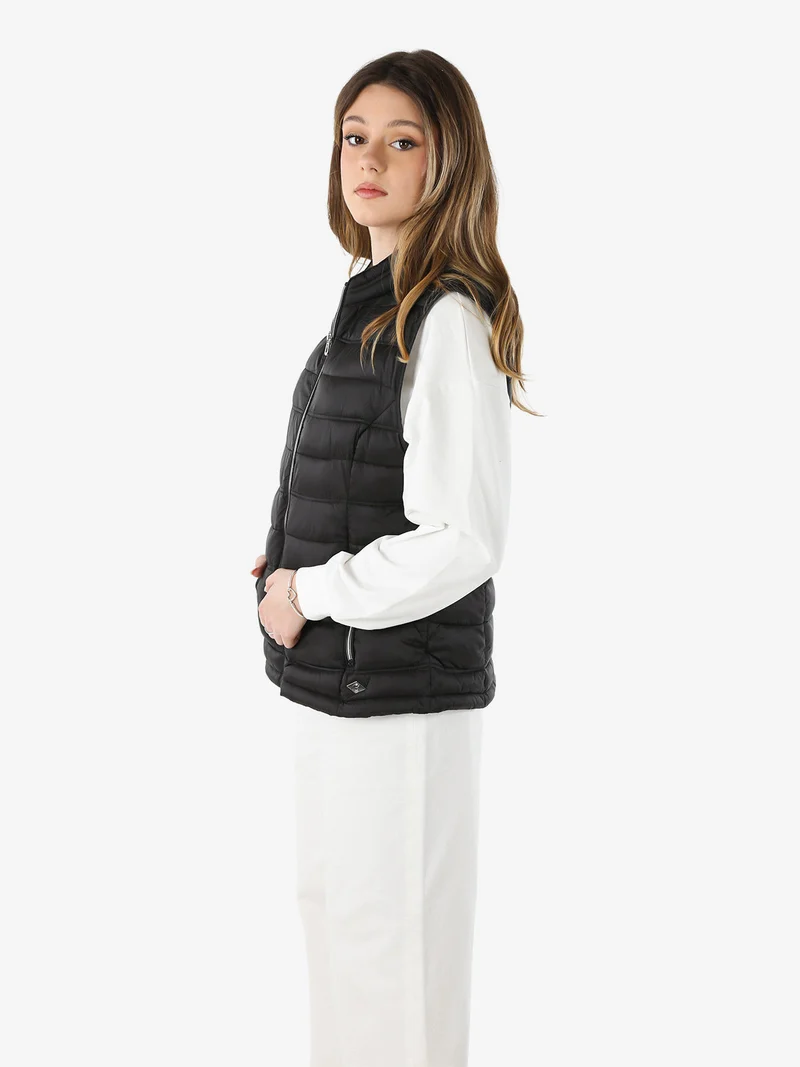 Gilet imbottito da donna con zip - nero