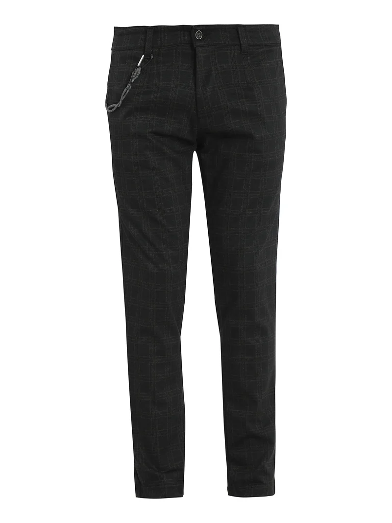 Pantaloni casual da uomo con stampa a quadri - nero
