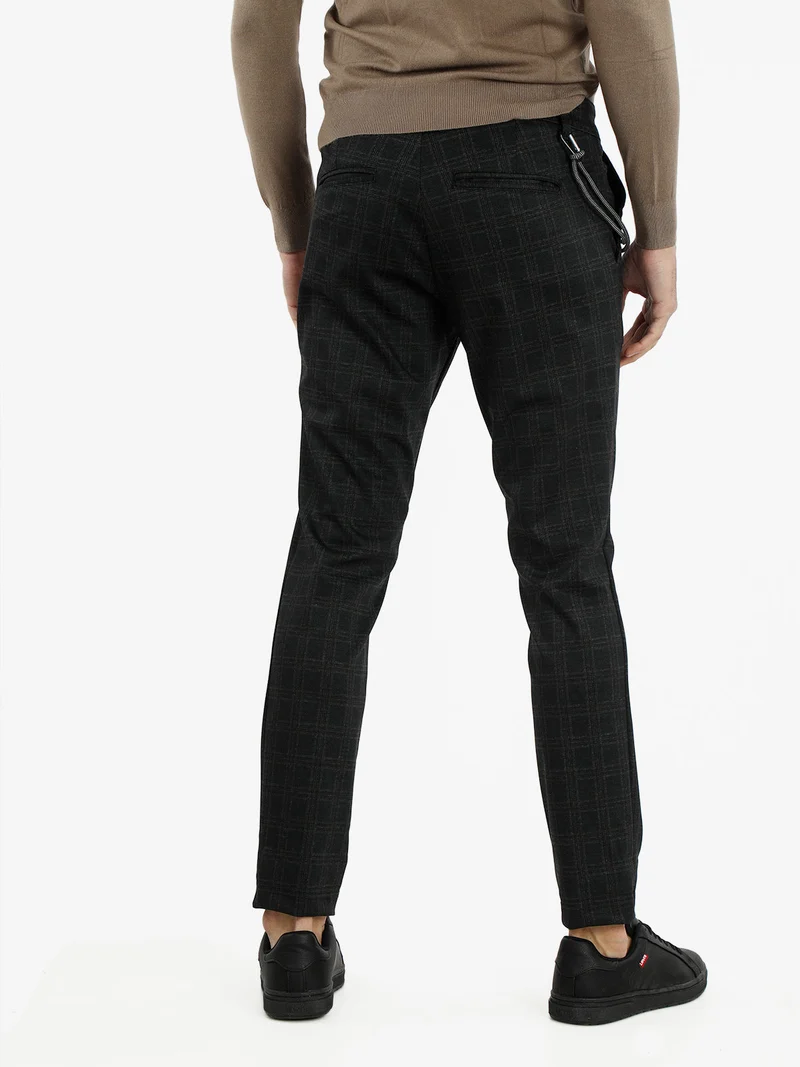 Pantaloni casual da uomo con stampa a quadri - nero