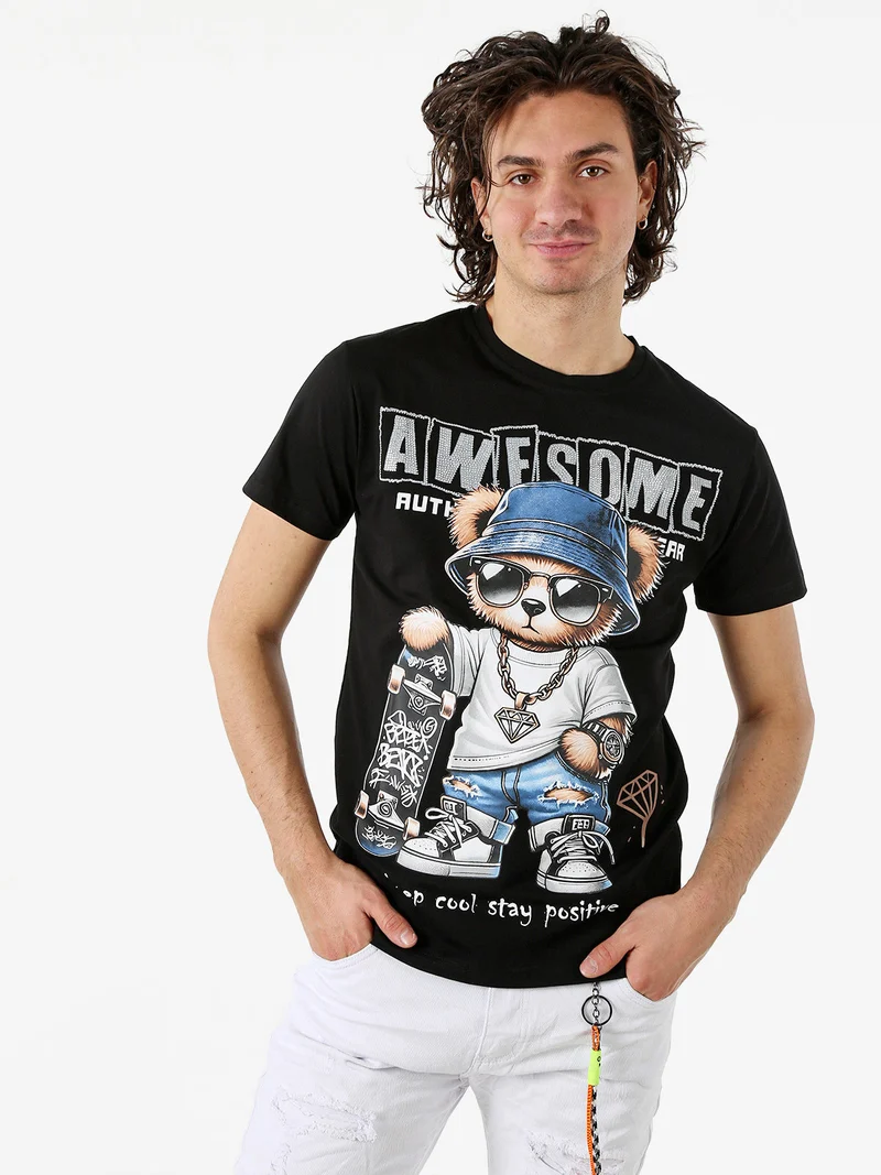 T-shirt da uomo in cotone con stampa - nero