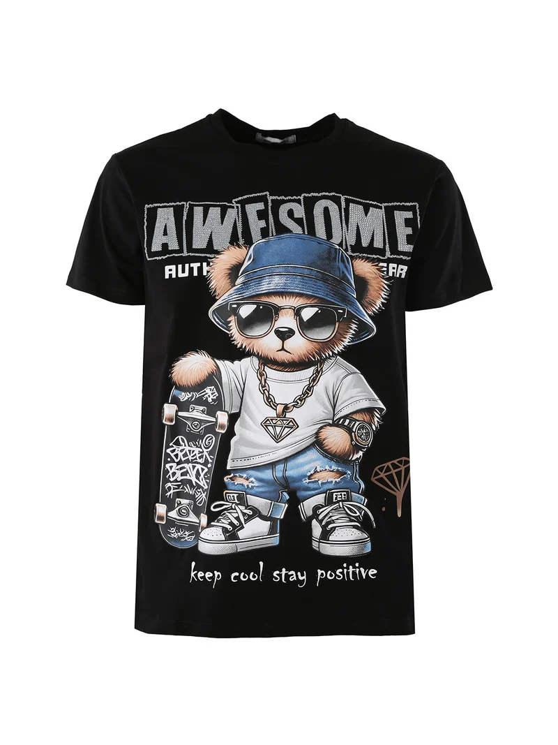 T-shirt da uomo in cotone con stampa - nero