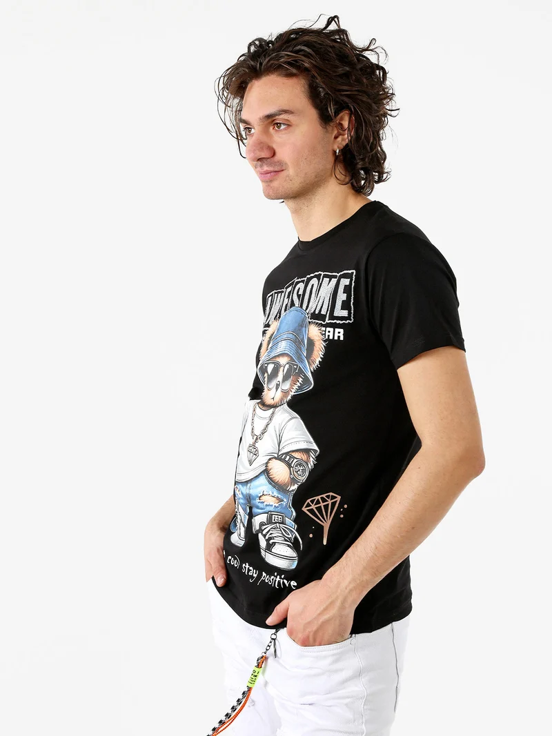 T-shirt da uomo in cotone con stampa - nero