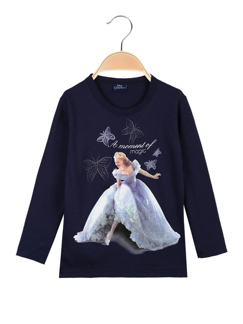 Cinderella maglietta bambina a manica lunga con stampa - blu scuro