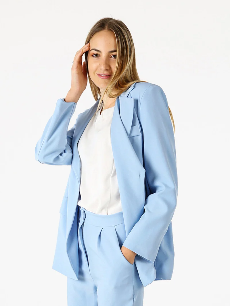 Blazer donna oversize con bottone - azzurro