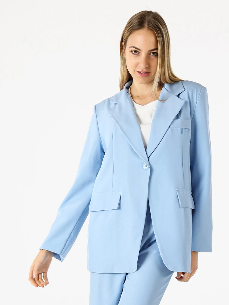 Blazer donna oversize con bottone - azzurro