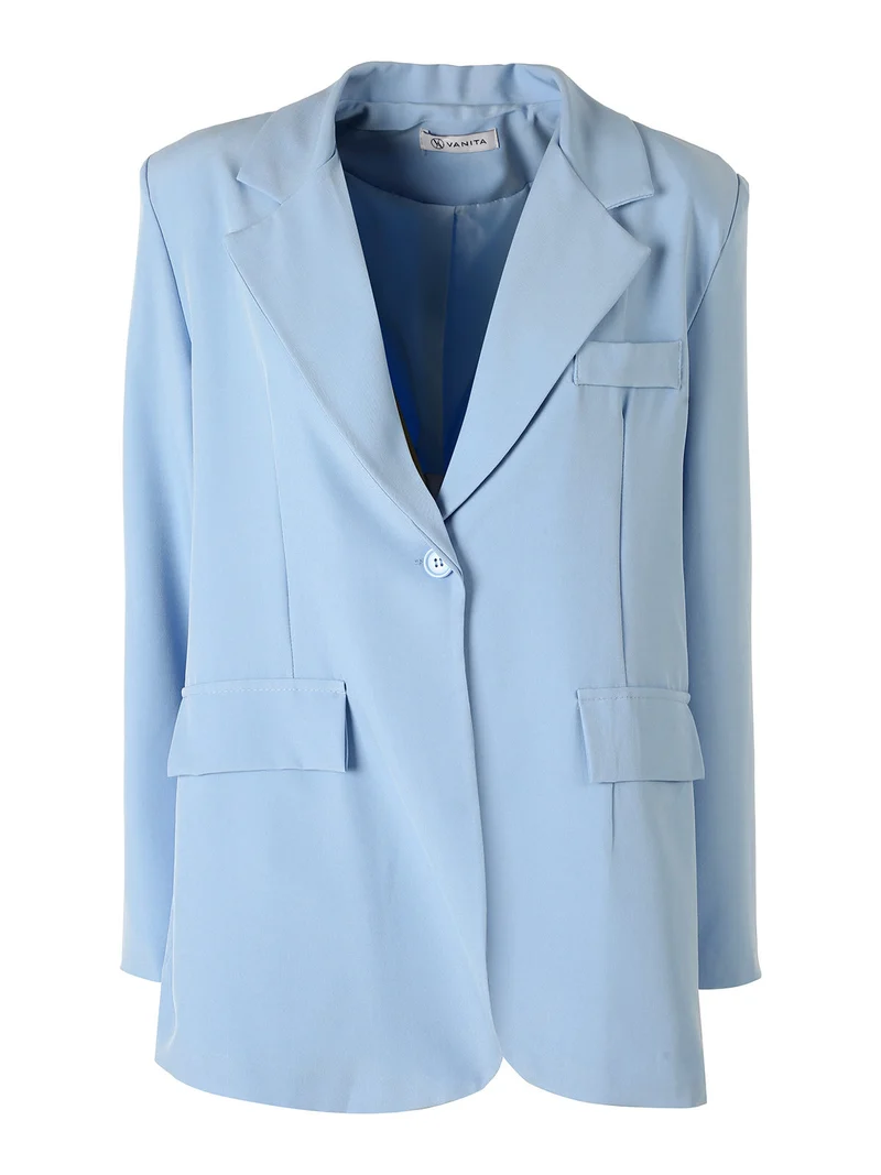 Blazer donna oversize con bottone - azzurro