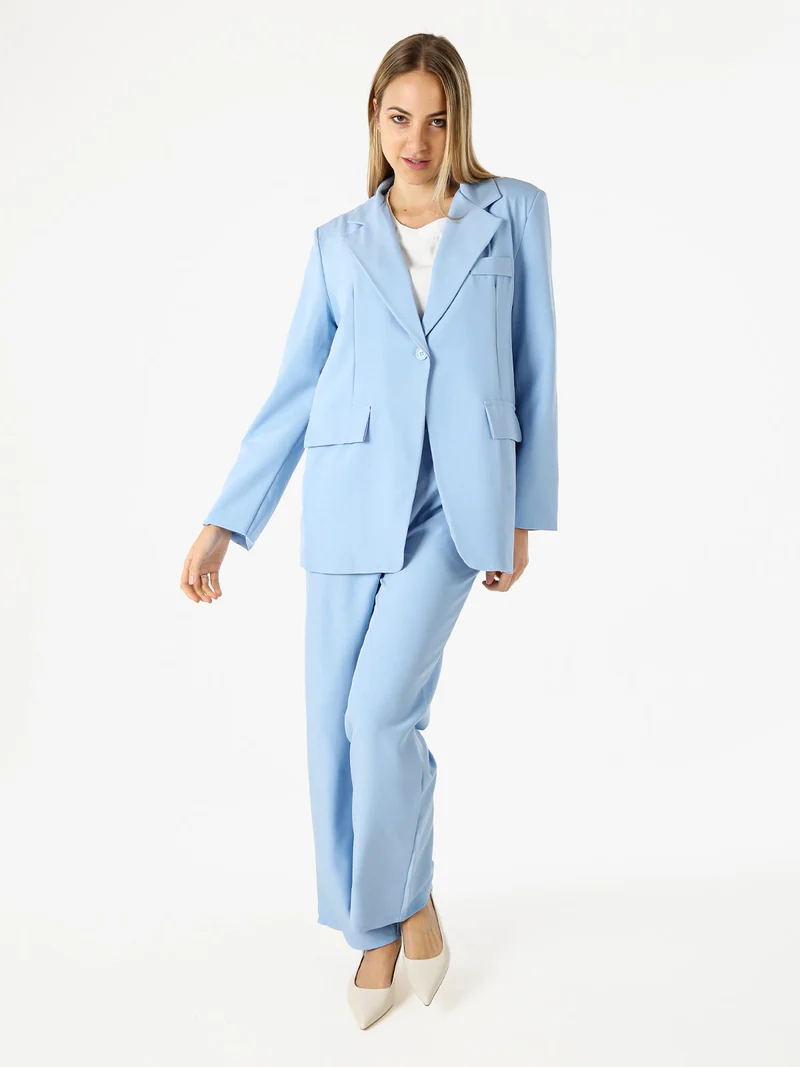Blazer donna oversize con bottone - azzurro