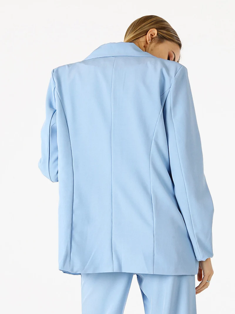 Blazer donna oversize con bottone - azzurro