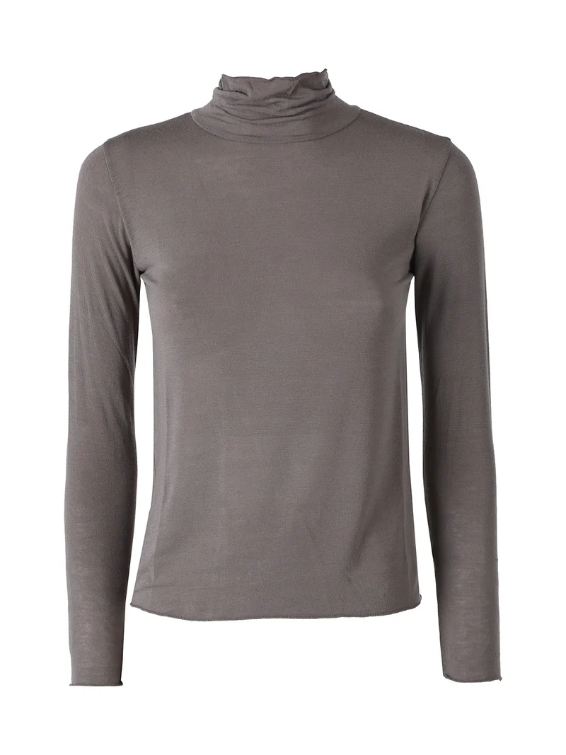 Maglia dolcevita da donna in misto cashmere a maniche lunghe - fango