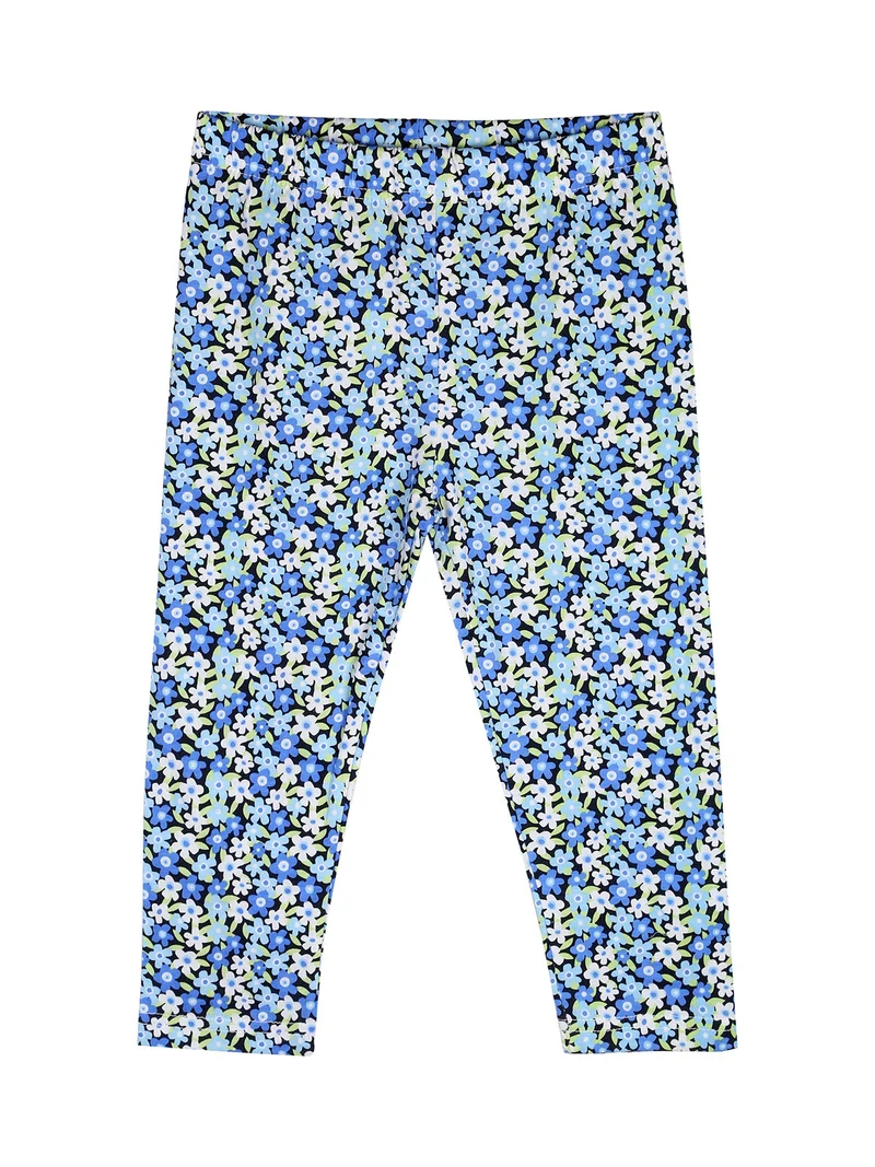 Completo da bambina con t-shirt e leggings fiorati a 3/4 - blu