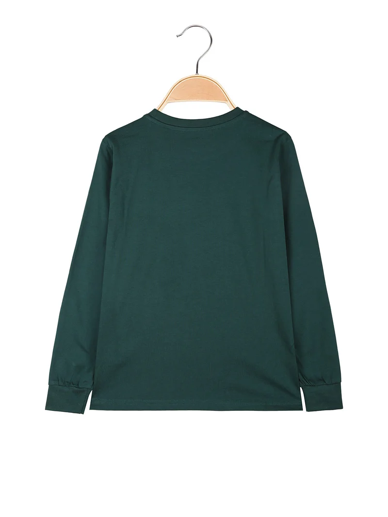 T--shirt girocollo a maniche lunghe da ragazzo con logo - militare