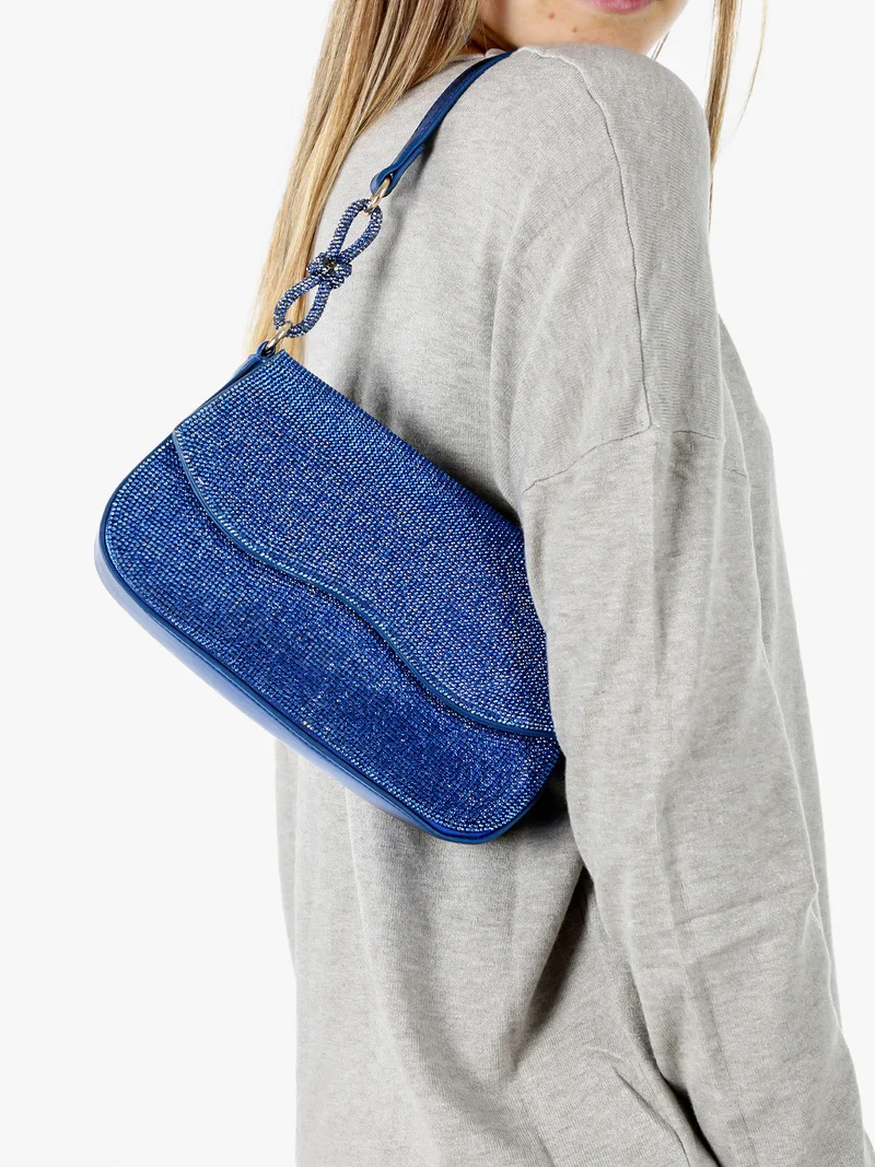Borsa donna rigida con strass - blu