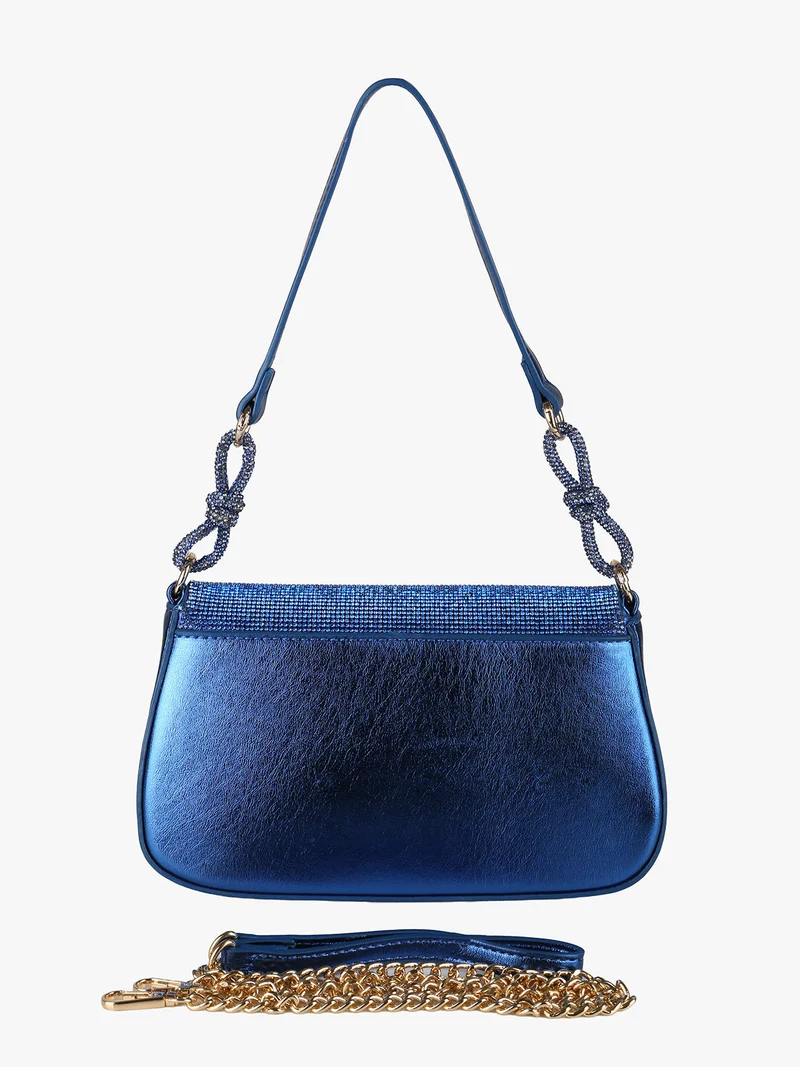 Borsa donna rigida con strass - blu