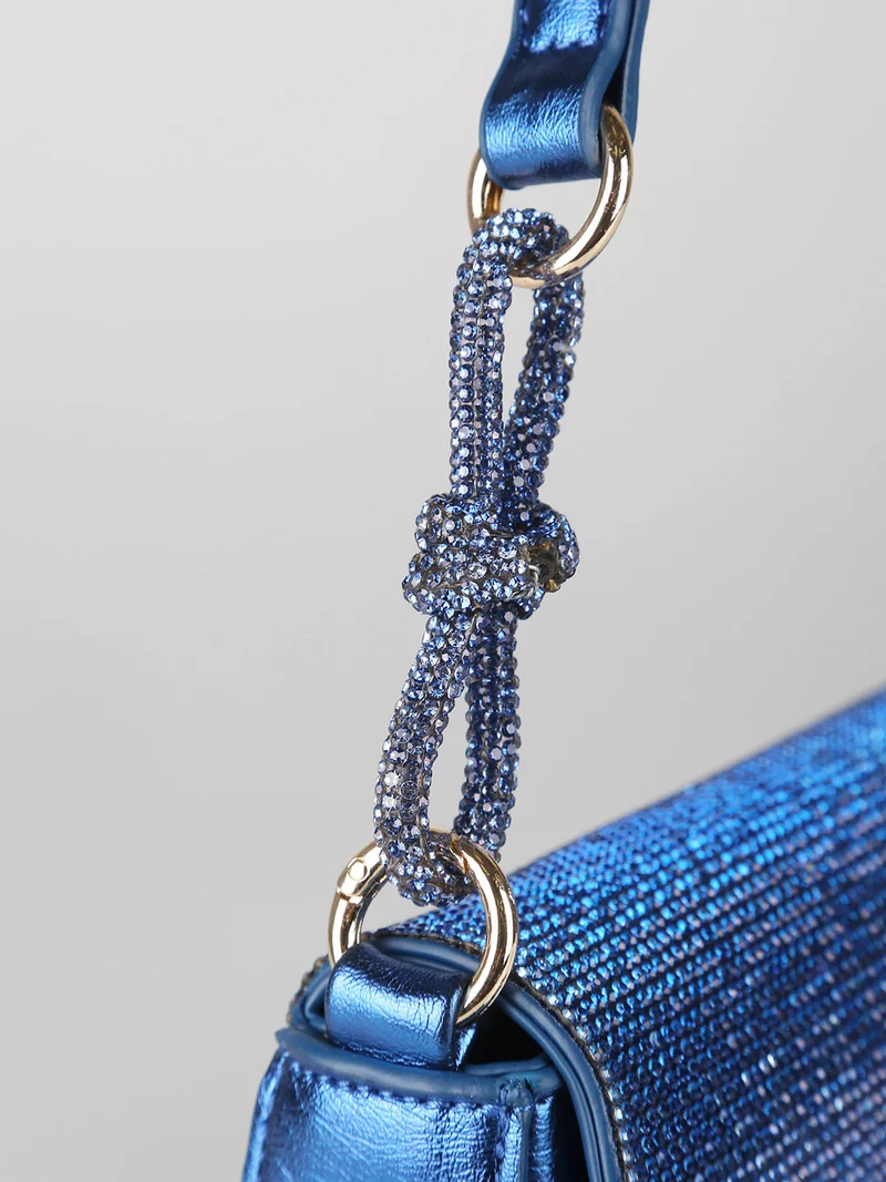 Borsa donna rigida con strass - blu