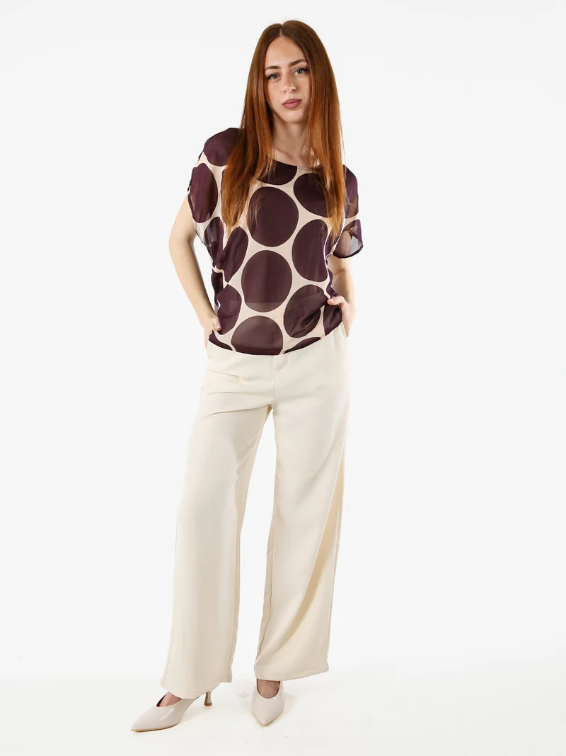 Blusa donna velata senza maniche con stampa a cerchi - viola